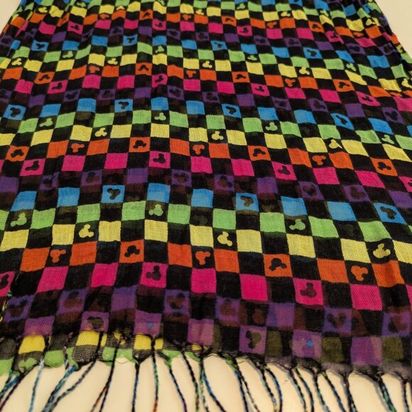 Disney Parks Mickey Mouse Multicolor Checked Women's Scarf - Picture 3 of 6